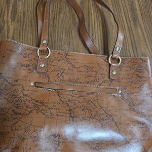 Patricia Nash Tan Leather Shoulder Bag with Map Design